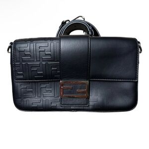FENDI baguette Zucca Black Leather bag shoulder crossbody multi mama RARE